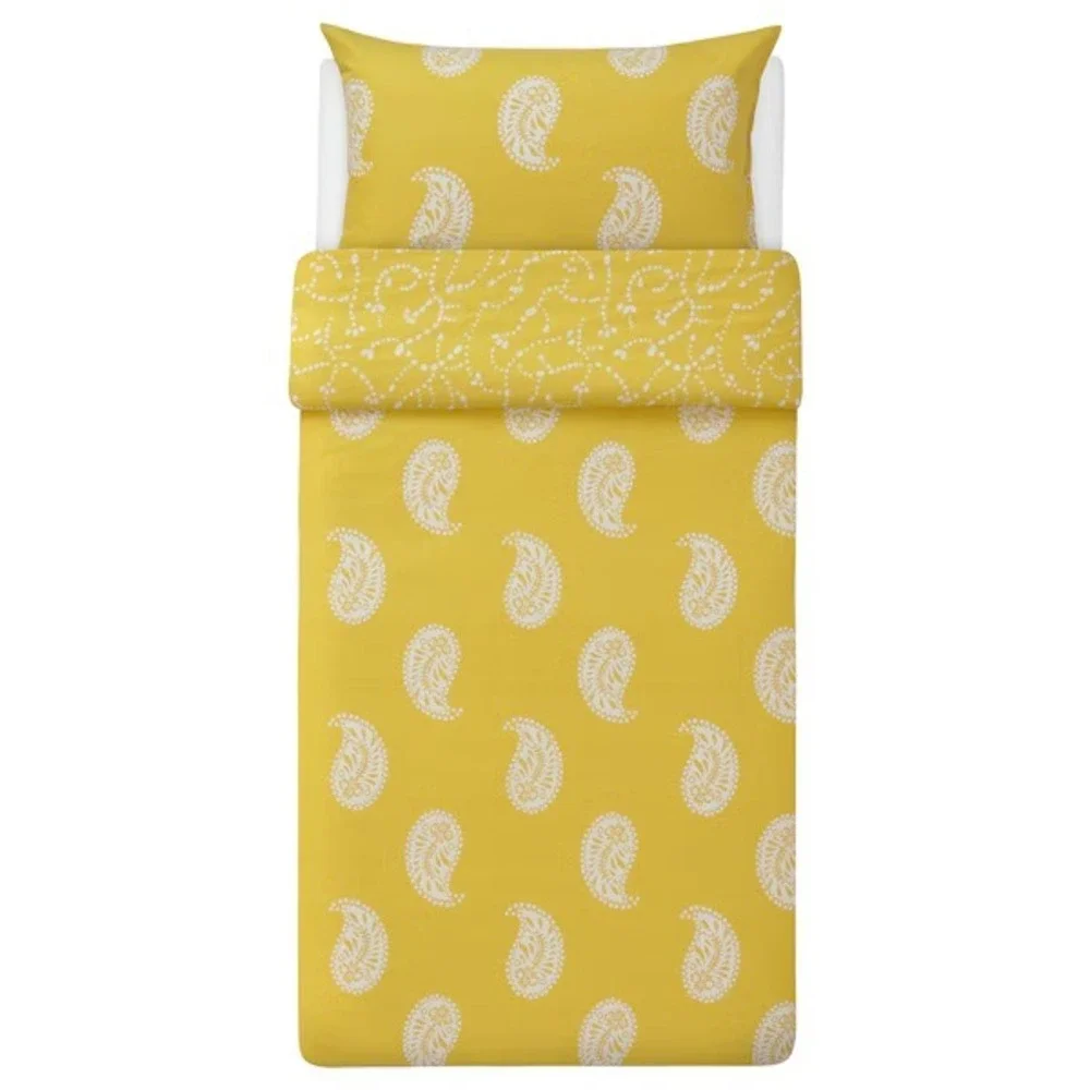IKEA AROMATISK Twin Duvet Cover + Pillowcase Yellow Paisley 100% Cotton New